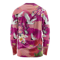 Hawaiian and Japanese Culture Together Long Sleeve Shirt Pink Ohia Lehua Plumeria and Sakura Blooming LT03 - Polynesian Pride