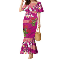 Hawaiian and Japanese Culture Together Mermaid Dress Pink Ohia Lehua Plumeria and Sakura Blooming LT03 Women Pink - Polynesian Pride