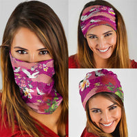 Hawaiian and Japanese Culture Together Neck Gaiter Pink Ohia Lehua Plumeria and Sakura Blooming LT03 - Polynesian Pride