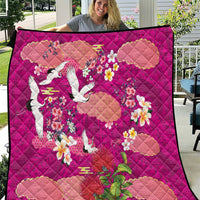 Hawaiian and Japanese Culture Together Quilt Pink Ohia Lehua Plumeria and Sakura Blooming LT03 Pink - Polynesian Pride