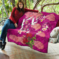 Hawaiian and Japanese Culture Together Quilt Pink Ohia Lehua Plumeria and Sakura Blooming LT03 - Polynesian Pride