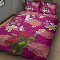 Hawaiian and Japanese Culture Together Quilt Bed Set Pink Ohia Lehua Plumeria and Sakura Blooming LT03 - Polynesian Pride