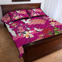 Hawaiian and Japanese Culture Together Quilt Bed Set Pink Ohia Lehua Plumeria and Sakura Blooming LT03 - Polynesian Pride