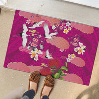 Hawaiian and Japanese Culture Together Rubber Doormat Pink Ohia Lehua Plumeria and Sakura Blooming LT03 - Polynesian Pride