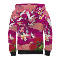 Hawaiian and Japanese Culture Together Sherpa Hoodie Pink Ohia Lehua Plumeria and Sakura Blooming LT03 - Polynesian Pride