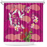 Hawaiian and Japanese Culture Together Shower Curtain Pink Ohia Lehua Plumeria and Sakura Blooming LT03 Pink - Polynesian Pride