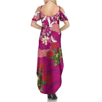Hawaiian and Japanese Culture Together Summer Maxi Dress Pink Ohia Lehua Plumeria and Sakura Blooming LT03 - Polynesian Pride