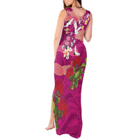 Hawaiian and Japanese Culture Together Tank Maxi Dress Pink Ohia Lehua Plumeria and Sakura Blooming LT03 - Polynesian Pride