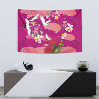 Hawaiian and Japanese Culture Together Tapestry Pink Ohia Lehua Plumeria and Sakura Blooming LT03 - Polynesian Pride