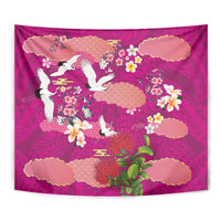 Hawaiian and Japanese Culture Together Tapestry Pink Ohia Lehua Plumeria and Sakura Blooming LT03 - Polynesian Pride