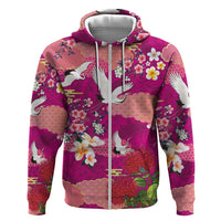 Hawaiian and Japanese Culture Together Zip Hoodie Pink Ohia Lehua Plumeria and Sakura Blooming LT03 Zip Hoodie Pink - Polynesian Pride
