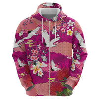 Hawaiian and Japanese Culture Together Zip Hoodie Pink Ohia Lehua Plumeria and Sakura Blooming LT03 - Polynesian Pride
