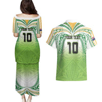 Custom Cook Islands Rugby League Couples Matching Puletasi and Hawaiian Shirt Tatau Tribal Motifs-Light Green Color LT03 - Polynesian Pride