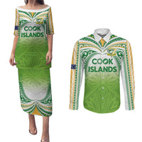 Custom Cook Islands Rugby League Couples Matching Puletasi and Long Sleeve Button Shirt Tatau Tribal Motifs-Light Green Color LT03 Green - Polynesian Pride