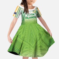 Custom Cook Islands Rugby League Family Matching Long Sleeve Bodycon Dress and Hawaiian Shirt Tatau Tribal Motifs-Light Green Color LT03 Daughter's Dress Green - Polynesian Pride