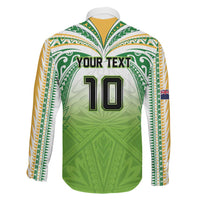 Custom Cook Islands Rugby League Family Matching Long Sleeve Bodycon Dress and Hawaiian Shirt Tatau Tribal Motifs-Light Green Color LT03 - Polynesian Pride