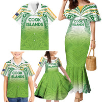 Custom Cook Islands Rugby League Family Matching Mermaid Dress and Hawaiian Shirt Tatau Tribal Motifs-Light Green Color LT03 - Polynesian Pride