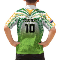 Custom Cook Islands Rugby League Family Matching Off Shoulder Maxi Dress and Hawaiian Shirt Tatau Tribal Motifs-Light Green Color LT03 - Polynesian Pride