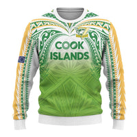 Custom Cook Islands Rugby League Ugly Christmas Sweater Tatau Tribal Motifs-Light Green Color LT03 - Polynesian Pride