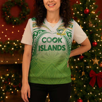 Custom Cook Islands Rugby League Christmas Knitted V-Neck Vest Tatau Tribal Motifs-Light Green Color LT03 - Polynesian Pride