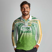 Custom Cook Islands Rugby League Long Sleeve Polo Shirt Tatau Tribal Motifs-Light Green Color LT03 - Polynesian Pride
