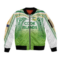 Custom Cook Islands Rugby League Sleeve Zip Bomber Jacket Tatau Tribal Motifs-Light Green Color LT03 Unisex Green - Polynesian Pride