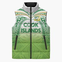 Custom Cook Islands Rugby League Sleeveless Puffer Jacket Tatau Tribal Motifs-Light Green Color LT03 Unisex Green - Polynesian Pride