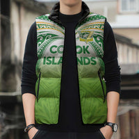 Custom Cook Islands Rugby League Sleeveless Puffer Jacket Tatau Tribal Motifs-Light Green Color LT03 - Polynesian Pride