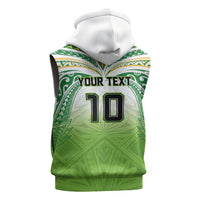 Custom Cook Islands Rugby League Sleeveless Zip Hoodie Tatau Tribal Motifs-Light Green Color LT03 - Polynesian Pride