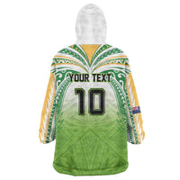 Custom Cook Islands Rugby League Wearable Blanket Hoodie Tatau Tribal Motifs-Light Green Color LT03 - Polynesian Pride