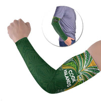 Custom Cook Islands Rugby League Arm Sleeves Tatau Tribal Motifs-Dark Green Color LT03 Set of 2 Green - Polynesian Pride