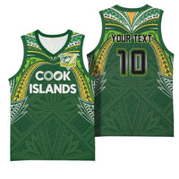 Custom Cook Islands Rugby League Basketball Jersey - Tatau Tribal Motifs Dark Green LT03 - Polynesian Pride