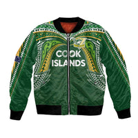 Custom Cook Islands Rugby League Bomber Jacket Tatau Tribal Motifs-Dark Green Color LT03 Unisex Green - Polynesian Pride