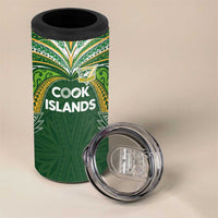 Custom Cook Islands Rugby League 4 in 1 Can Cooler Tumbler Tatau Tribal Motifs-Dark Green Color LT03 - Polynesian Pride