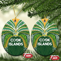 Cook Islands Rugby League Ceramic Ornament Tatau Tribal Motifs-Dark Green Color LT03 Oval Green - Polynesian Pride