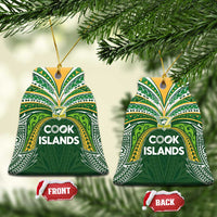Cook Islands Rugby League Ceramic Ornament Tatau Tribal Motifs-Dark Green Color LT03 Bell Flake Green - Polynesian Pride