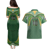Custom Cook Islands Rugby League Couples Matching Puletasi and Hawaiian Shirt Tatau Tribal Motifs-Dark Green Color LT03 - Polynesian Pride