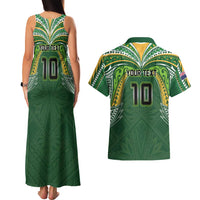 Custom Cook Islands Rugby League Couples Matching Tank Maxi Dress and Hawaiian Shirt Tatau Tribal Motifs-Dark Green Color LT03 - Polynesian Pride