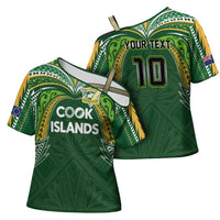 Custom Cook Islands Rugby League Cross Shoulder Shirt Tatau Tribal Motifs-Dark Green Color LT03 - Polynesian Pride