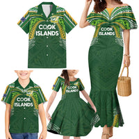Custom Cook Islands Rugby League Family Matching Mermaid Dress and Hawaiian Shirt Tatau Tribal Motifs-Dark Green Color LT03 - Polynesian Pride