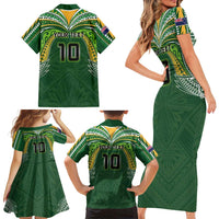 Custom Cook Islands Rugby League Family Matching Short Sleeve Bodycon Dress and Hawaiian Shirt Tatau Tribal Motifs-Dark Green Color LT03 - Polynesian Pride