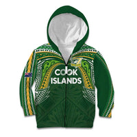 Custom Cook Islands Rugby League Kid Hoodie Tatau Tribal Motifs-Dark Green Color - Polynesian Pride