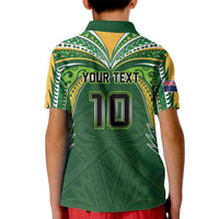 Custom Cook Islands Rugby League Kid Polo Shirt Tatau Tribal Motifs-Dark Green Color LT03 - Polynesian Pride