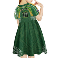 Custom Cook Islands Rugby League Kid Short Sleeve Dress Tatau Tribal Motifs-Dark Green Color LT03 - Polynesian Pride