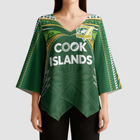 Custom Cook Islands Rugby League Kimono Sleeve Blouse Tatau Tribal Motifs-Dark Green Color LT03 - Polynesian Pride