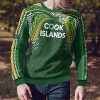 Custom Cook Islands Rugby League Ugly Christmas Sweater Tatau Tribal Motifs-Dark Green Color LT03 - Polynesian Pride