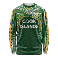 Custom Cook Islands Rugby League Long Sleeve Shirt Tatau Tribal Motifs-Dark Green Color LT03 Unisex Green - Polynesian Pride