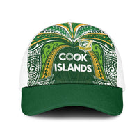 Cook Islands Rugby League Mesh Trucker Cap Tatau Tribal Motifs-Dark Green Color LT03 One Size White Green - Polynesian Pride