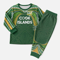 Custom Cook Islands Rugby League Christmas Pajama Set Tatau Tribal Motifs-Dark Green Color LT03 Men Green - Polynesian Pride