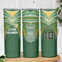 Custom Cook Islands Rugby League Skinny Tumbler Tatau Tribal Motifs-Dark Green Color LT03 - Polynesian Pride